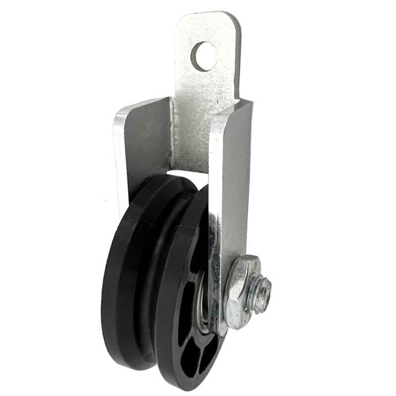 Umlenkrolle Ø 52 mm für Seile bis Ø 4 mm - mit Winkelhalter zur Montage an Kanten